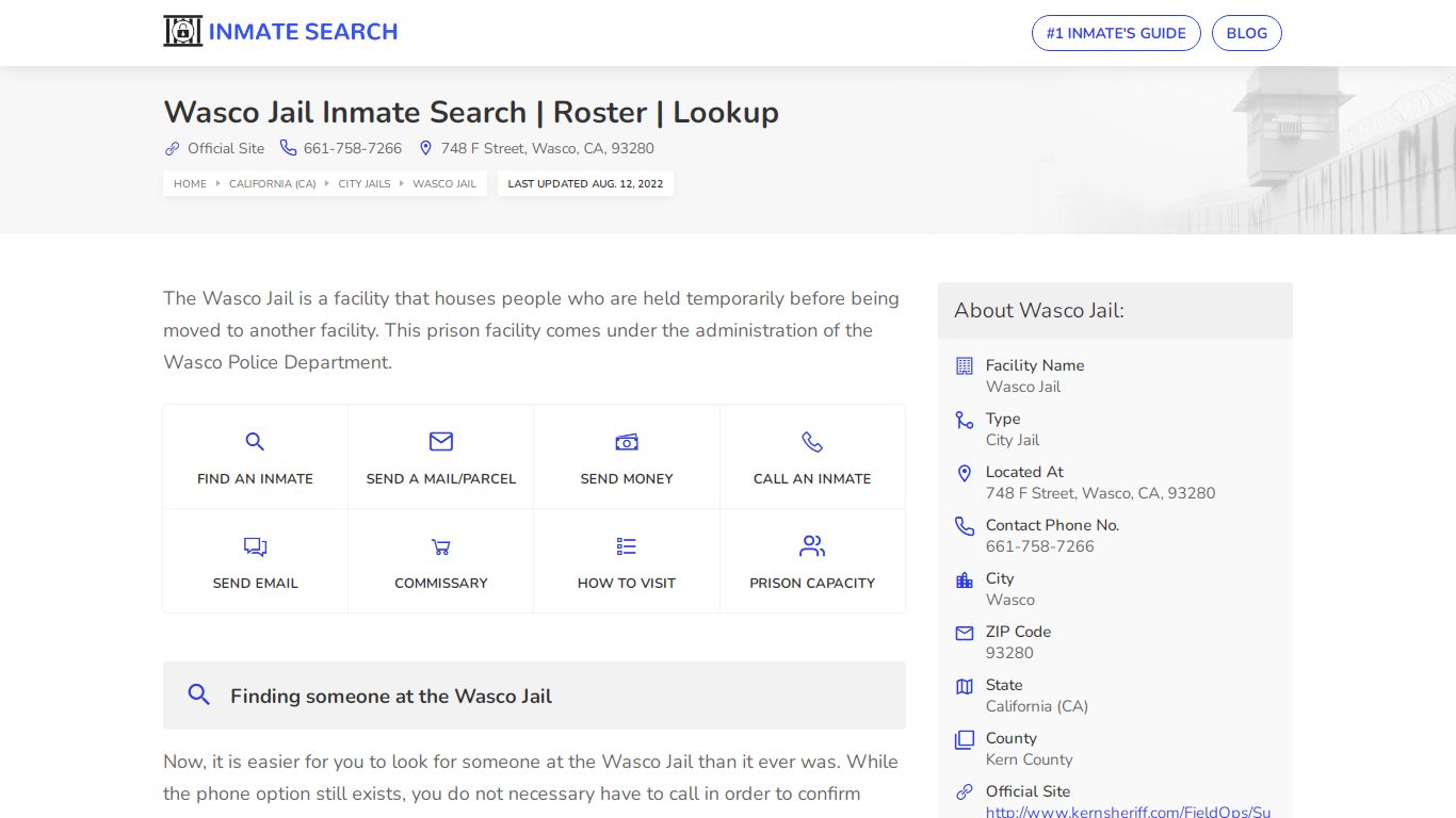 Wasco Jail Inmate Search | Roster | Lookup